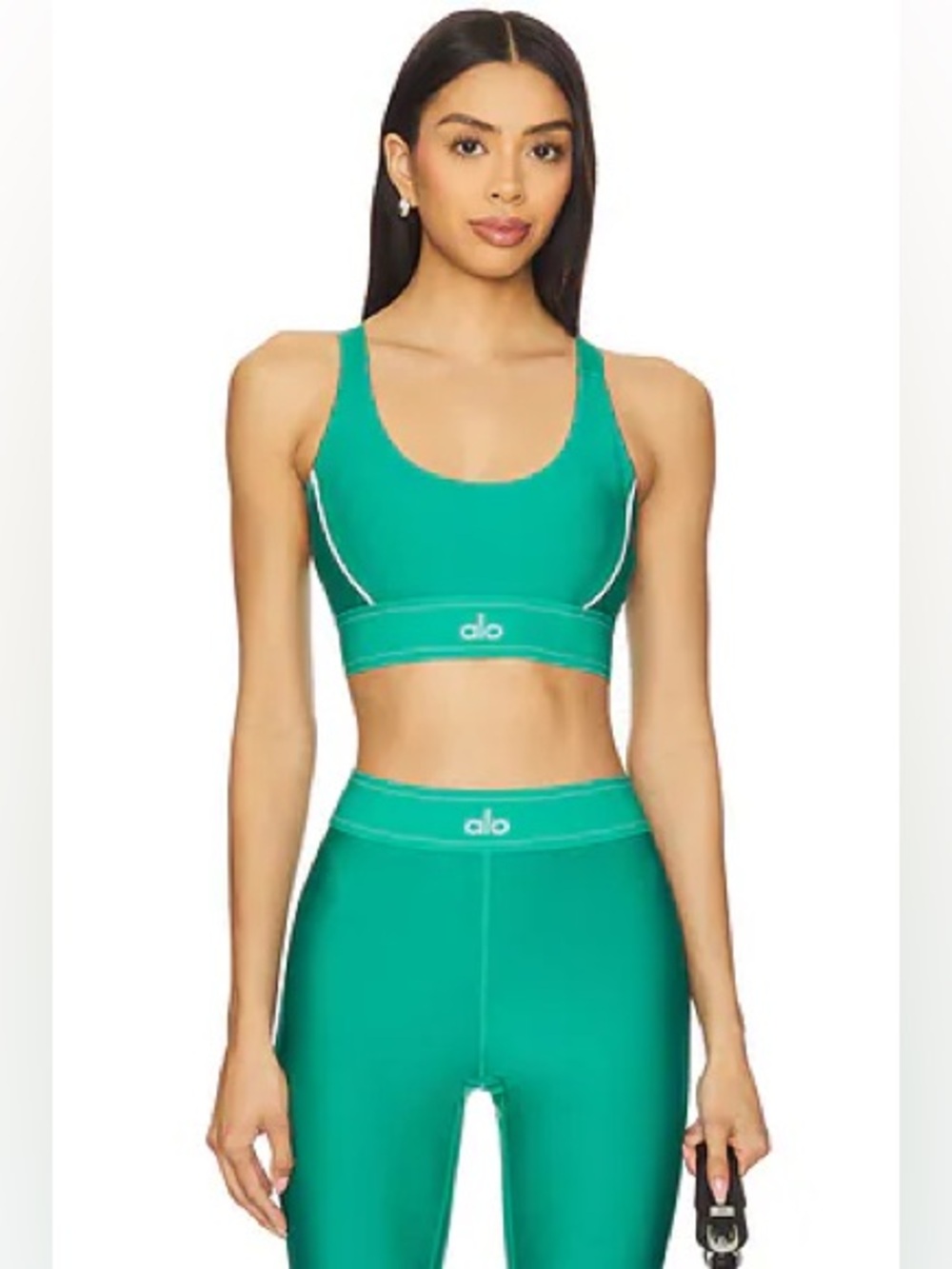 ALO Yoga Airlift Suit Up Bra Size Medium Spruce Green and White